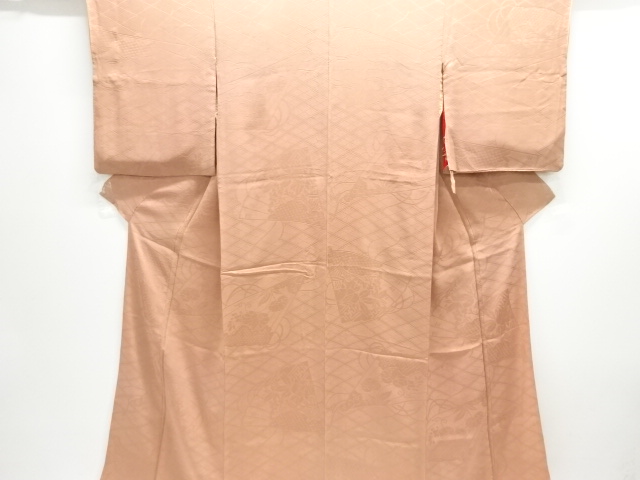 JAPANESE KIMONO / ANTIQUE KIMONO / SILK / MON KINSHA / WOVEN FOLDING FAN PATTERN
